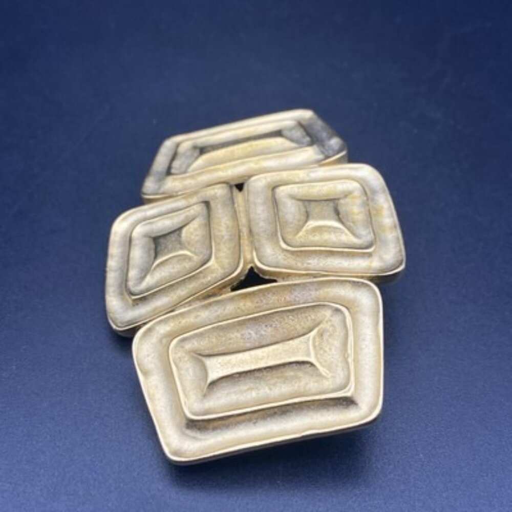 Designer Inspired Modernist Brooch Pin Matte Gold Tone Geometric Unisex Unsigned - Picture 3 of 6